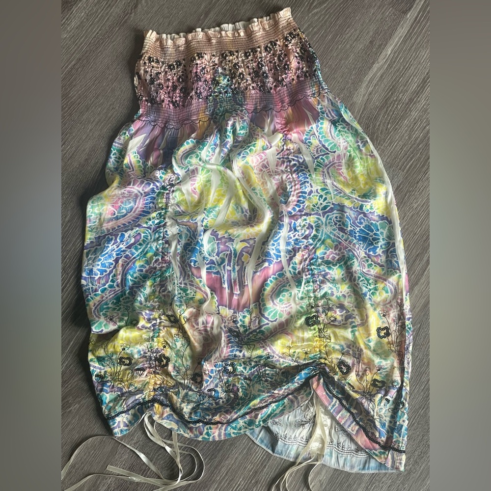 Colorful Paisley Print Dress convertible skirt size small adjustable ruching